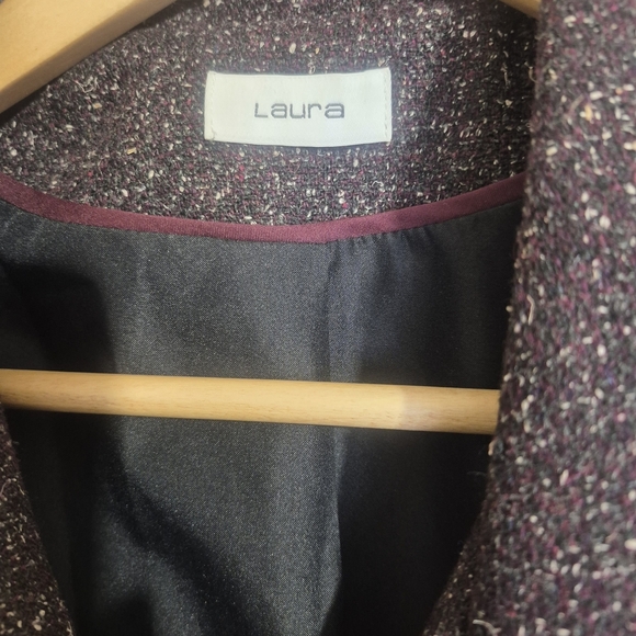 Vintage LAURA Women's Tweed Blazer and Skirt Set - Deep Plum and Black - Picture 3 of 5